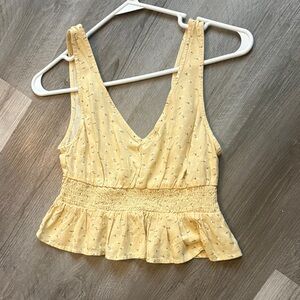 Hollister Yellow Smocked Peplum V-Neck Crop Top